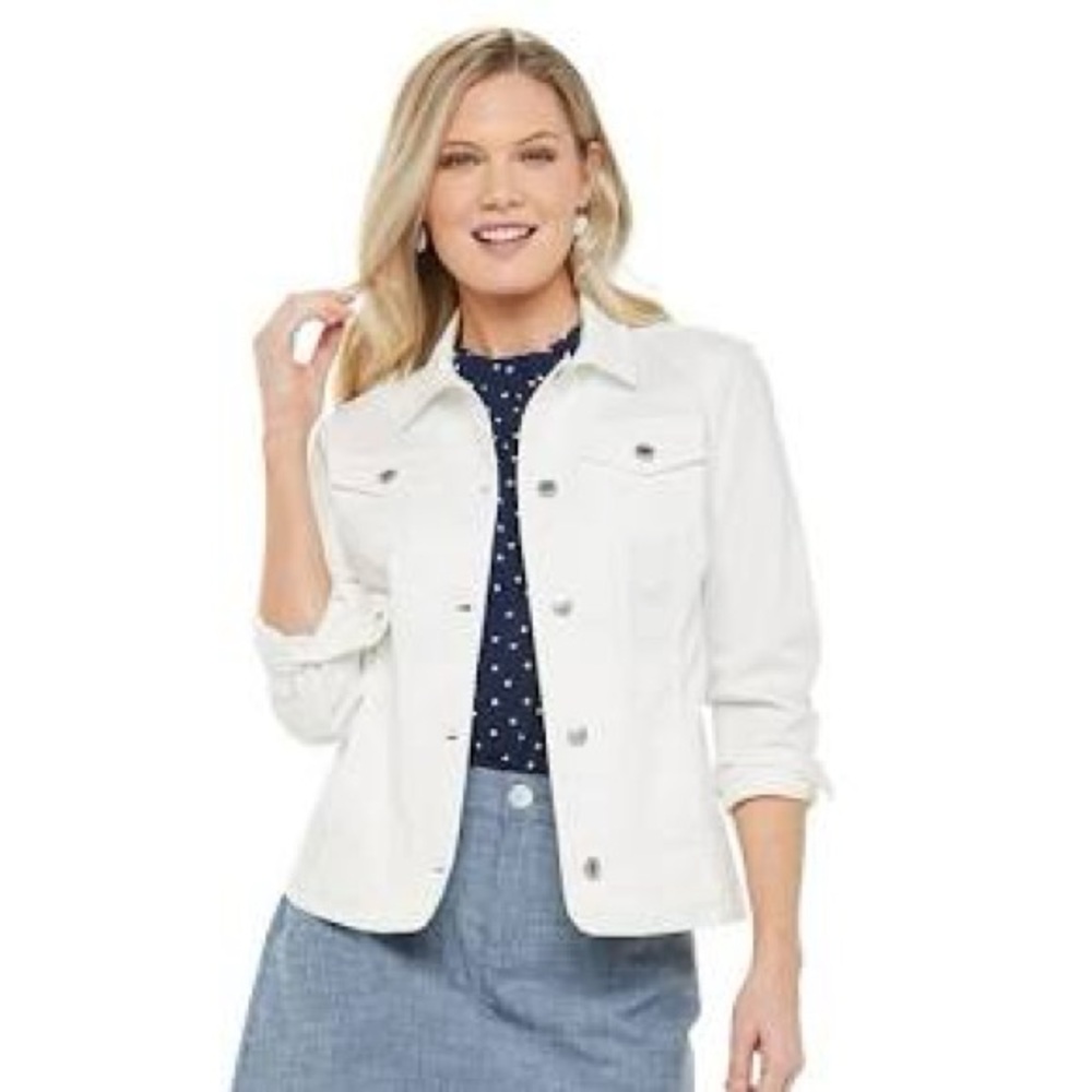 Croft & Barrow White Jean Jacket Fitted Cropped